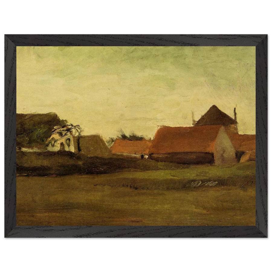Farmhouses in Loosduinen near The Hague at Twilight by Vincent van Gogh — Framed art print at Zephyeer