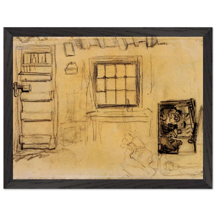 Studies of the Interior of a Cottage, and a Sketch of The Potato Eaters by Vincent van Gogh — Framed art print at Zephyeer