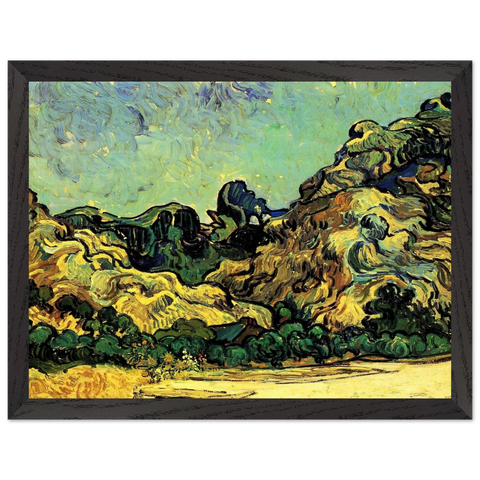 Mountains at Saint-Remy with Dark Cottage by Vincent van Gogh — Framed art print at Zephyeer