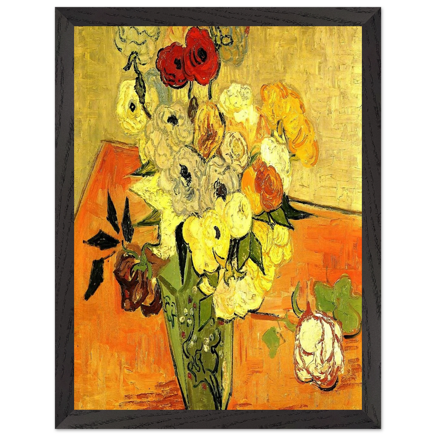 Japanese Vase with Roses and Anemones by Vincent van Gogh — Framed art print at Zephyeer