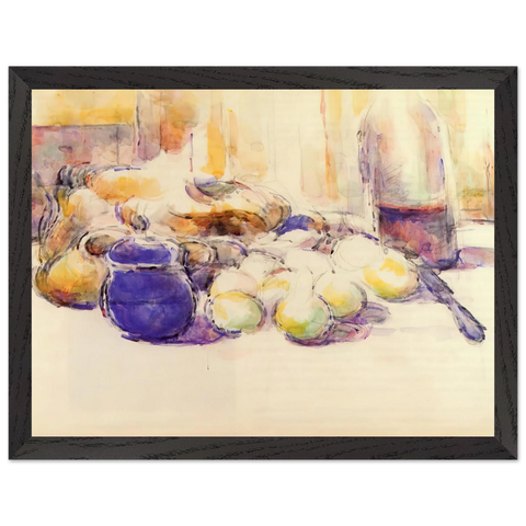 Blue Pot and Bottle of Wine by Paul Cézanne — Framed art print at Zephyeer