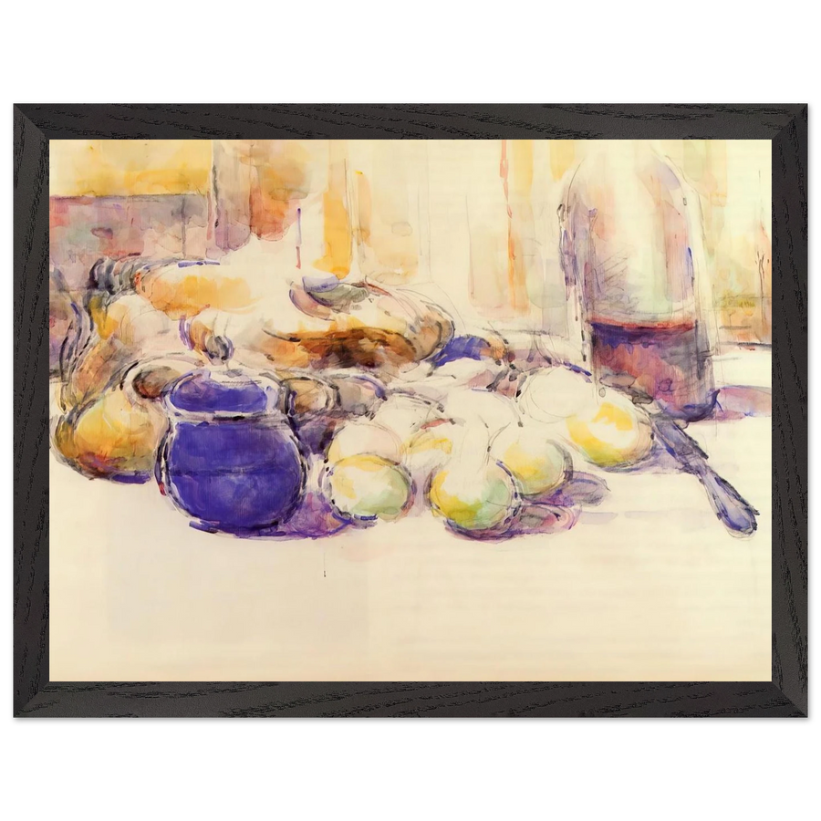 Blue Pot and Bottle of Wine by Paul Cézanne — Framed art print at Zephyeer