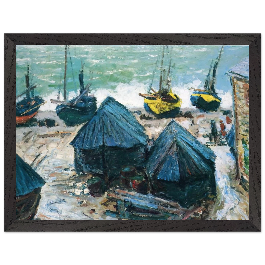 Boats on the Beach at Etretat by Claude Monet — Framed art print at Zephyeer