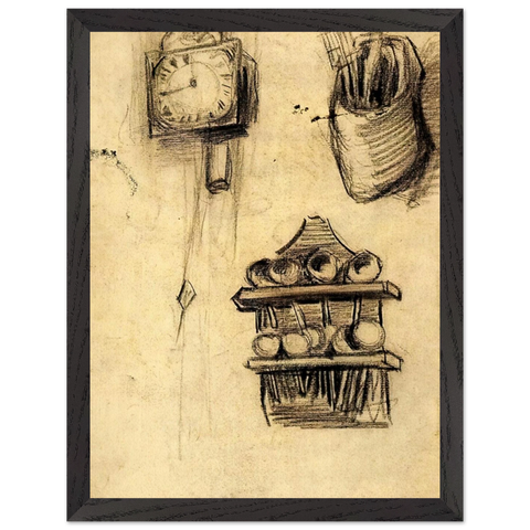 Clock, Clog with Cutlery and a Spoon Rack by Vincent van Gogh — Framed art print at Zephyeer