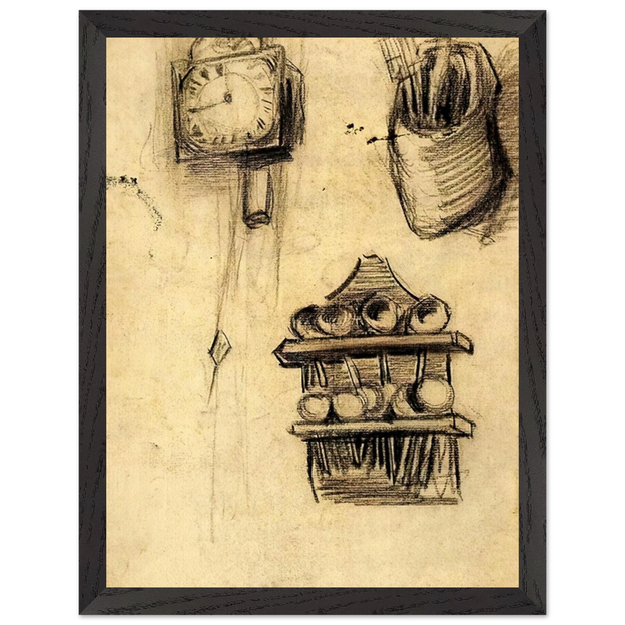 Clock, Clog with Cutlery and a Spoon Rack by Vincent van Gogh — Framed art print at Zephyeer