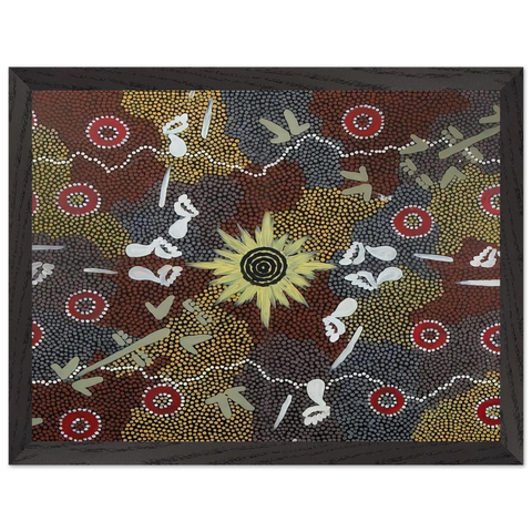 Frog and Kangaroo Dreaming - Native Art by Clifford Possum Tjapaltjarri — Framed art print at Zephyeer