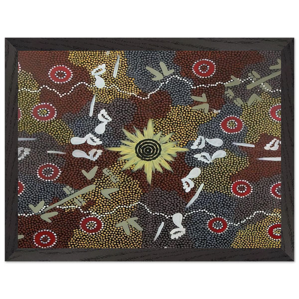Frog and Kangaroo Dreaming - Native Art by Clifford Possum Tjapaltjarri — Framed art print at Zephyeer