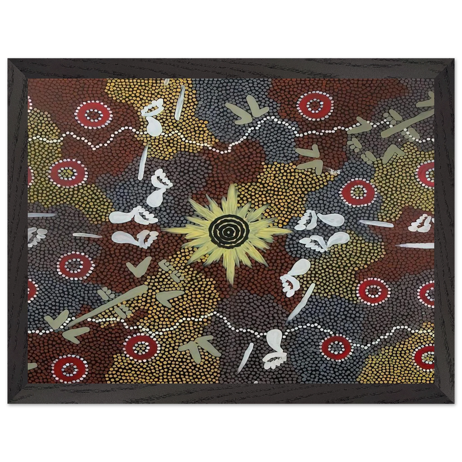 Frog and Kangaroo Dreaming - Native Art by Clifford Possum Tjapaltjarri — Framed art print at Zephyeer