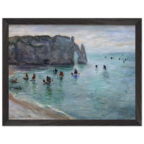 Etretat the Aval Door Fishing Boats Leaving the Harbour by Claude Monet — Framed art print at Zephyeer