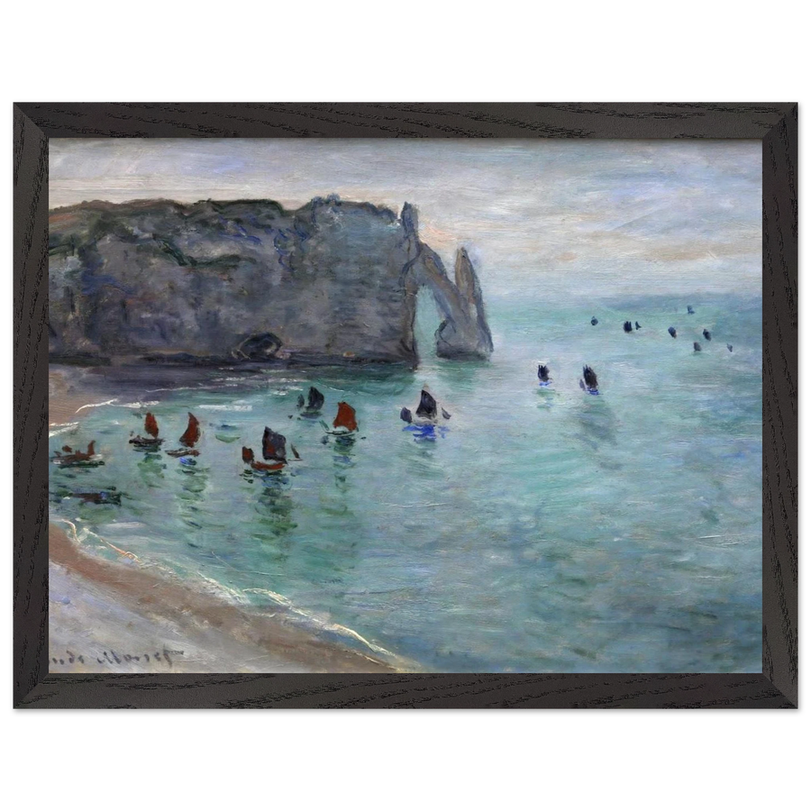 Etretat the Aval Door Fishing Boats Leaving the Harbour by Claude Monet — Framed art print at Zephyeer