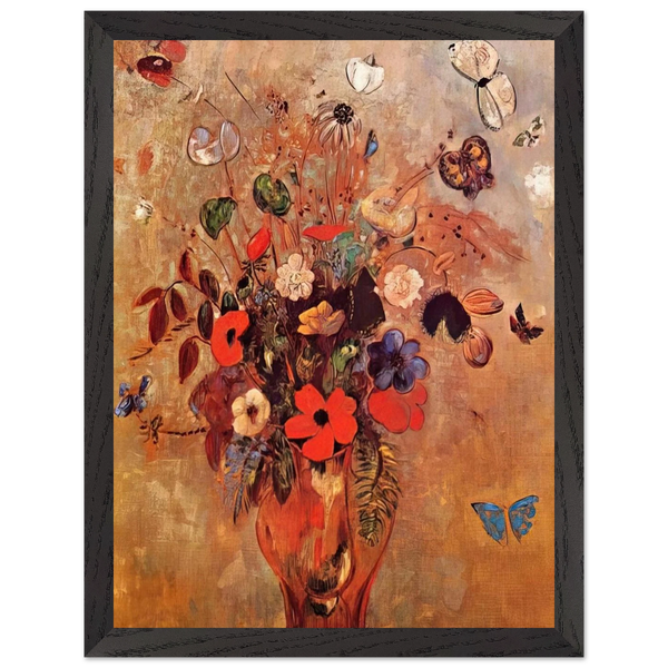VASE WITH FLOWERS AND BUTTERFLIES by Odilon Redon — Framed art print at Zephyeer