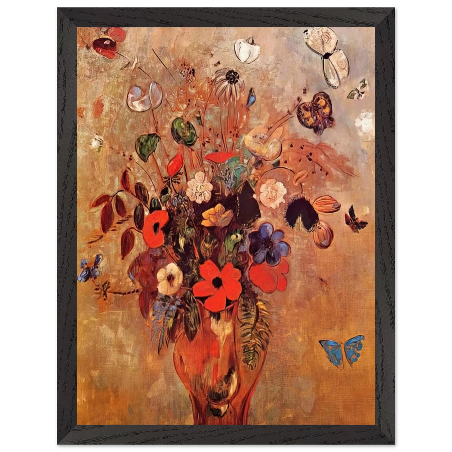 VASE WITH FLOWERS AND BUTTERFLIES by Odilon Redon — Framed art print at Zephyeer