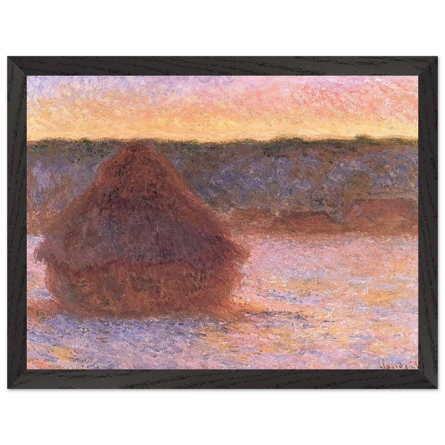 Haystacks at Sunset, Frosty Weather by Claude Monet — Framed art print at Zephyeer