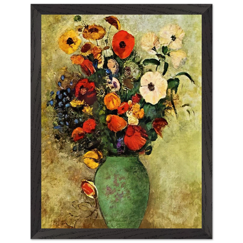 BOUQUET OF FLOWERS IN A GREEN VASE by Odilon Redon — Framed art print at Zephyeer