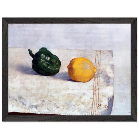 PEPPER AND LEMON ON A WHITE TABLECLOTH 1901 by Odilon Redon — Framed art print at Zephyeer