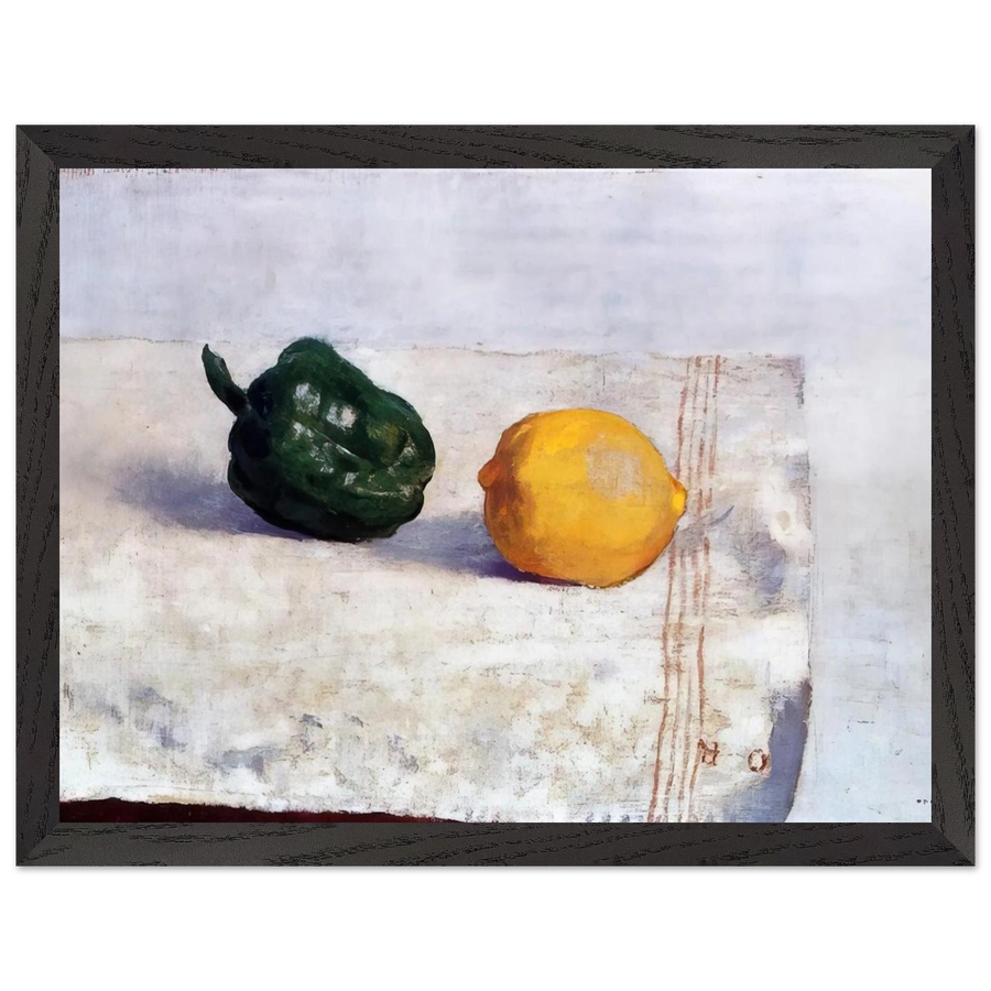 PEPPER AND LEMON ON A WHITE TABLECLOTH 1901 by Odilon Redon — Framed art print at Zephyeer