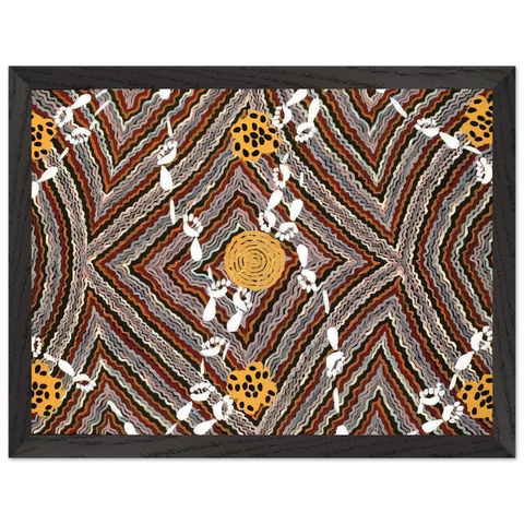 Salt Lake at Napperby - Native Art by Clifford Possum Tjapaltjarri — Framed art print at Zephyeer