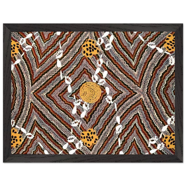 Salt Lake at Napperby - Native Art by Clifford Possum Tjapaltjarri — Framed art print at Zephyeer