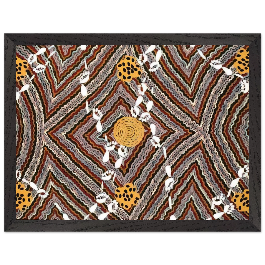 Salt Lake at Napperby - Native Art by Clifford Possum Tjapaltjarri — Framed art print at Zephyeer