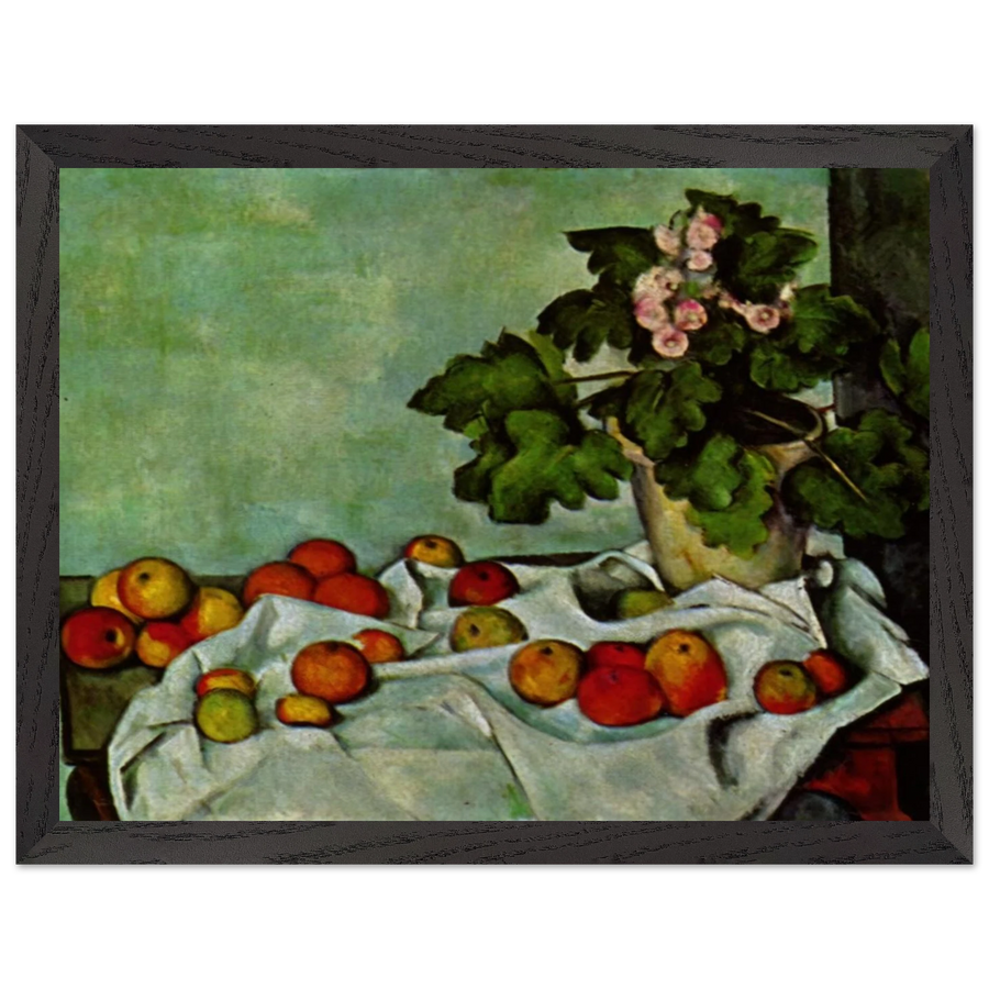 Still Life with Apples and a Pot of Primroses by Paul Cézanne — Framed art print at Zephyeer