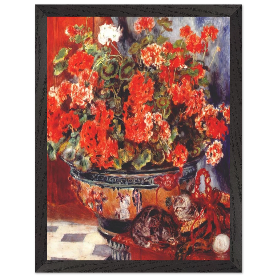 Geraniums and Cats by Pierre-Auguste Renoir — Framed art print at Zephyeer