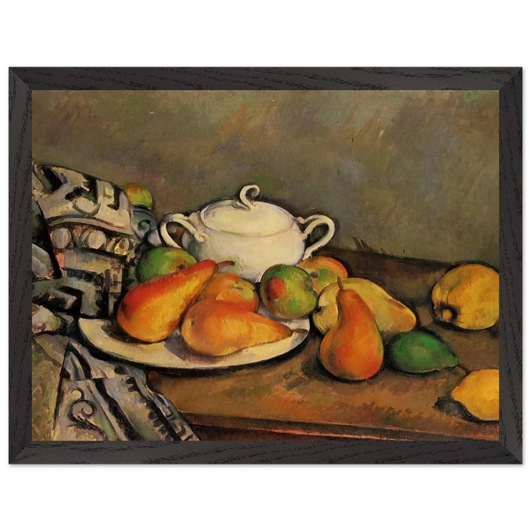 Sugarbowl, Pears and Tablecloth by Paul Cézanne — Framed art print at Zephyeer
