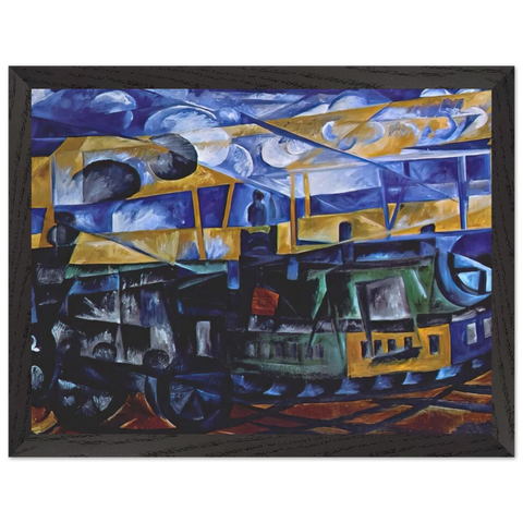Airplane over train - 1913 by Natalia Goncharova — Framed art print at Zephyeer