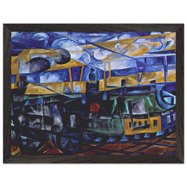 Airplane over train - 1913 by Natalia Goncharova — Framed art print at Zephyeer
