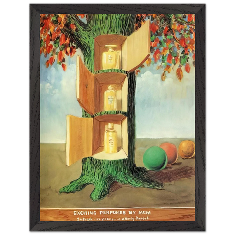POSTER EXCITING PERFUMES BY MEM 1946 by Rene Magritte — Framed art print at Zephyeer