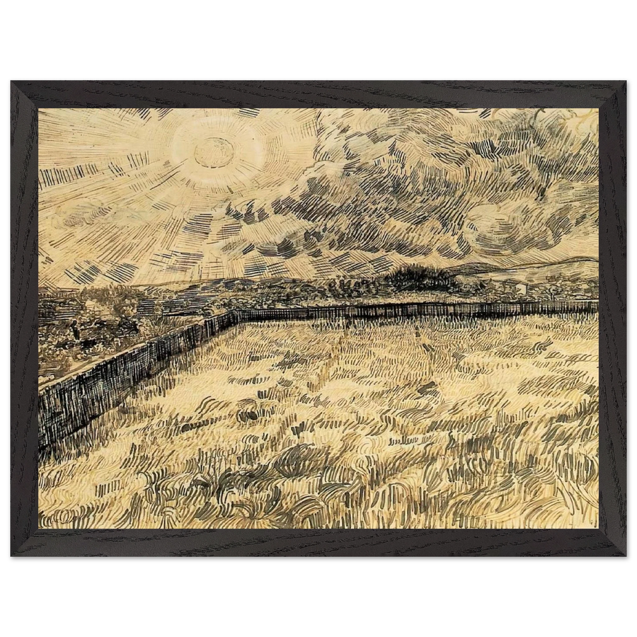 Wheat field with sun and cloud by Vincent van Gogh — Framed art print at Zephyeer