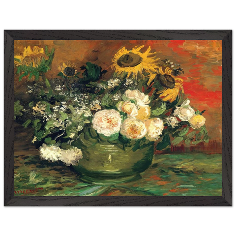 Still Life with Roses and Sunflowers by Vincent van Gogh — Framed art print at Zephyeer