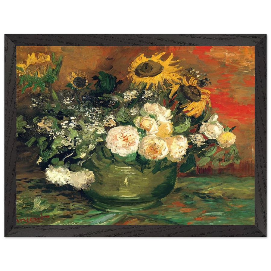 Still Life with Roses and Sunflowers by Vincent van Gogh — Framed art print at Zephyeer