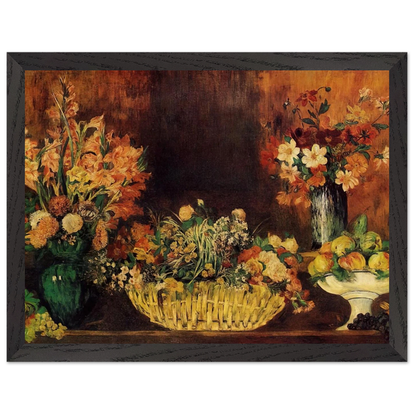 Vase, Basket of Flowers and Fruit by Pierre-Auguste Renoir, framed poster